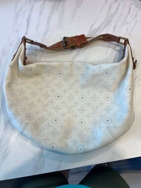 Louis Vuitton White Perforated Leather Hobo with Brown Strap